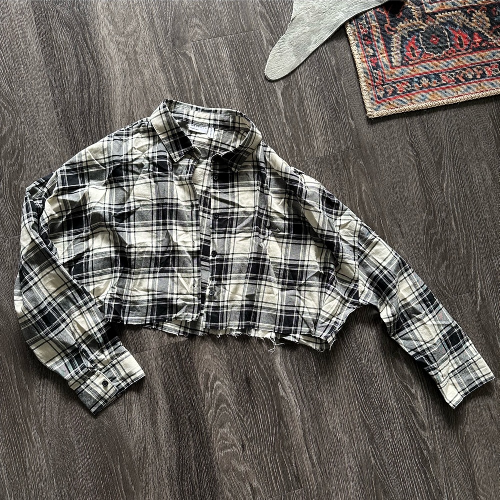 ASOS Design Cropped Raw Edge Oversized Flannel